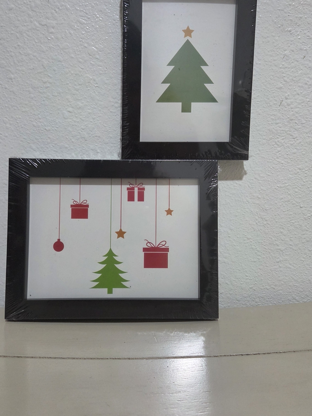 Holiday Wall Art Set — Green & Red Christmas Tree Prints